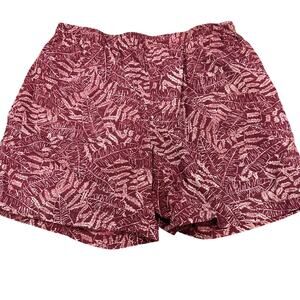 LL Bean Swim Trunks Mens L Burgundy Leaf Print Mesh Lined Quick Dry Shorts Beach